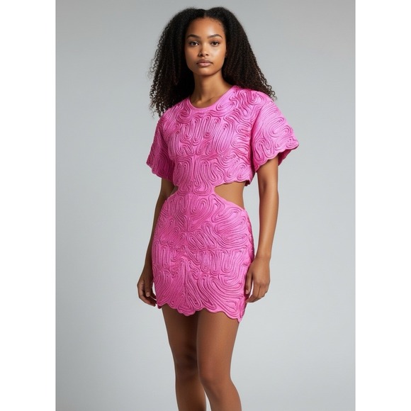 ASOS Dresses & Skirts - ASOS EDITION Embroidered Satin Cornelli Cut Out Mini Dress Pink Occasion Party